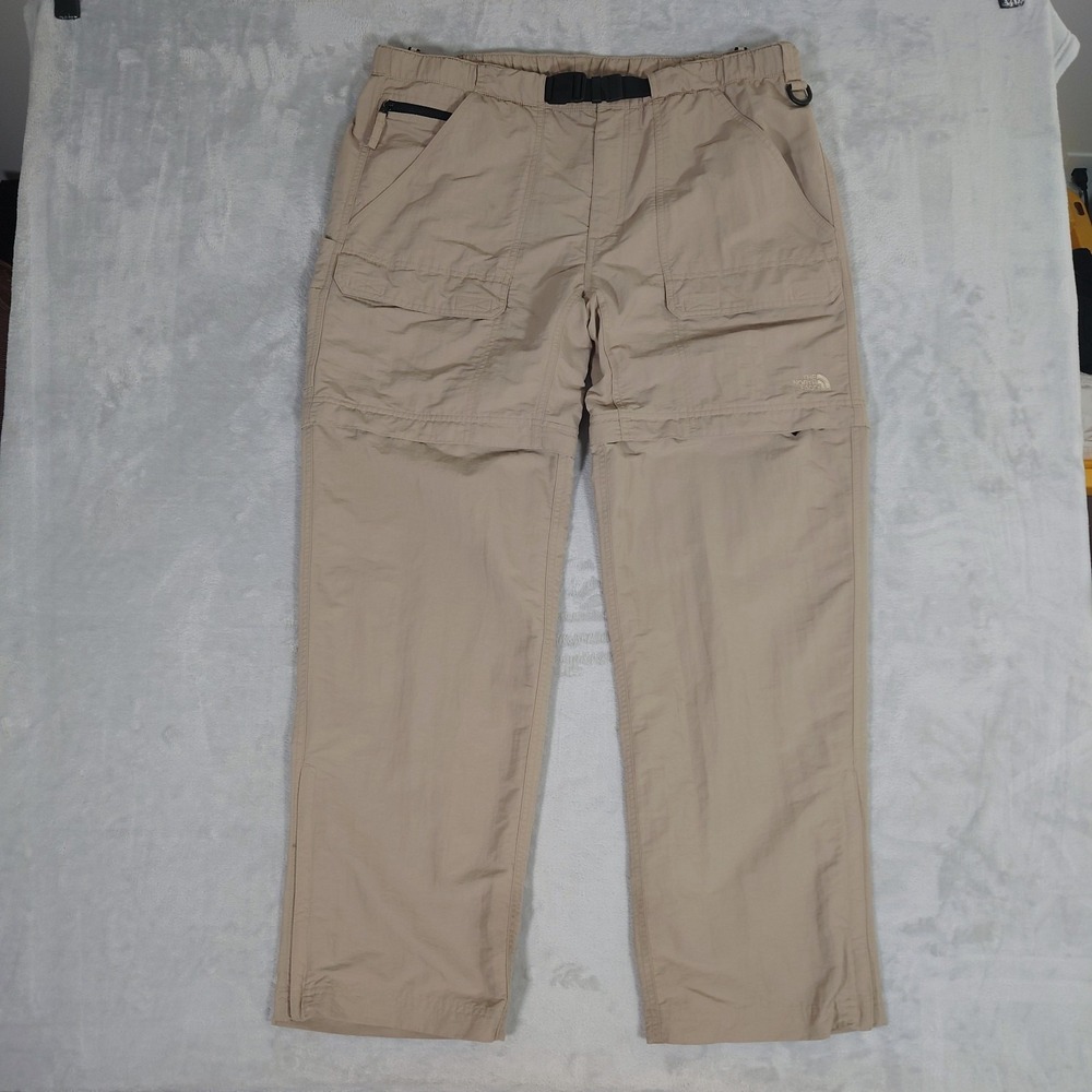 The North Face Convertible Cargo Pants Mens L Hiking Zip Shorts Khaki Nylon A146